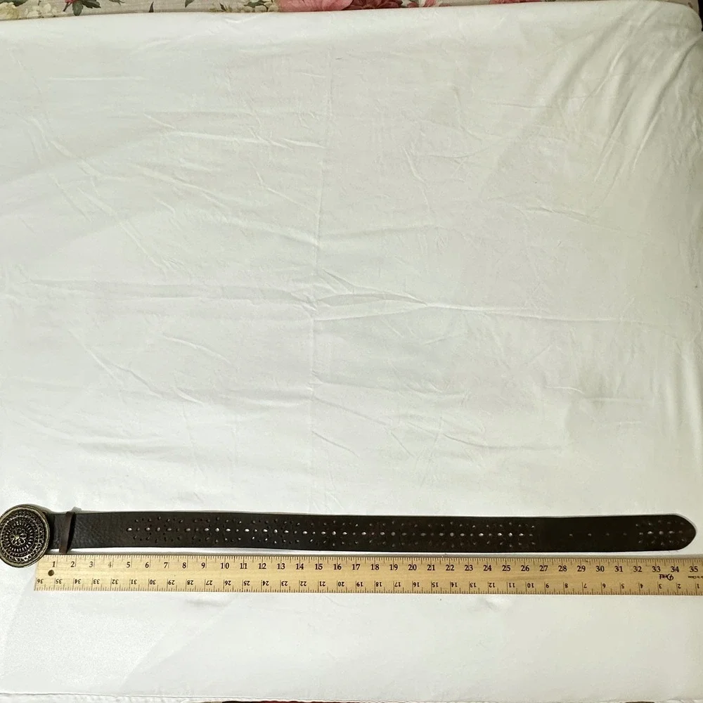 Vintage Boho Western Olga Santini Womens Belt M Brown Italian Leather Cowgirl